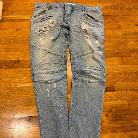 Pierre BALMAIN Jeans Paris Distressed Denim Moto Biker Jeans 34x32 Made in Italy